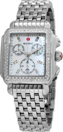 Michele Deco Chronograph Quartz Diamond White Mother of Pearl Dial Ladies Watch MWW06A000775