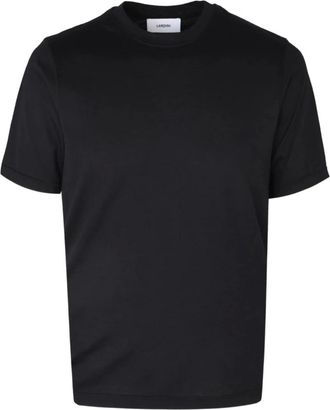 Lardini Tops, Heren, Zwart, S, Katoen, T-shirt van katoen en zijde met ronde hals
