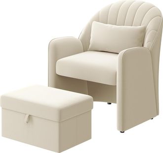 Yaheetech Poltrona Con Sgabello Con Vano Portaoggetti, Comoda Poltrona Per Soggiorno Con Cuscino Posteriore, Poltrona Relax In Velluto A Forma Di Petalo, Poltro