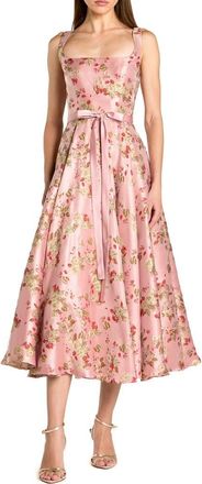 Mac Duggal Sleeveless Brocade A Line Midi Dress in Pink Multi at Nordstrom, Size 12