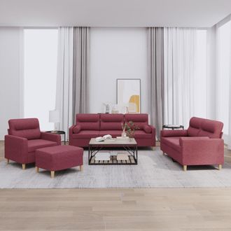 vidaXL Juego De Sof&aacute;s Con Cojines 4 Piezas Tela Rojo Tinto Vidaxl