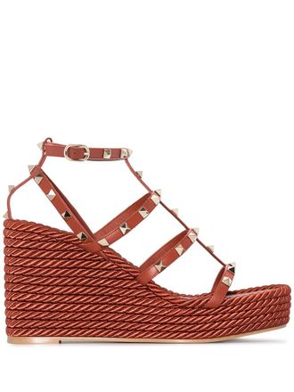 Valentino Garavani Torchon Rockstud 90mm wedge sandals - women - Calf Leather/Calf Leather/Rubber/Viscose/Polyester/Metal/Cotton/Metallic Fibre - 40
