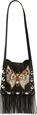 Valentino Garavani Medium Nellc&ocirc;te Butterfly Suede Crossbody Bag in Multi Black at Nordstrom
