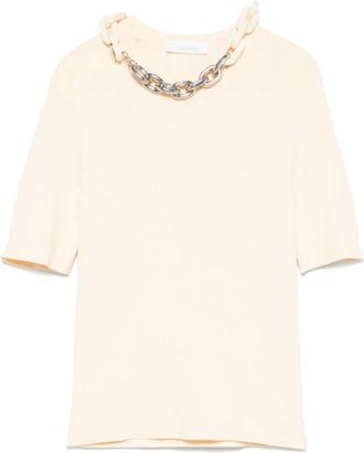 Paco Rabanne Zijden Katoen T-Shirt Polo - Dames - T-shirts - Beige - M - Katoen - Tops