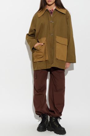 Ganni Cotton Jacket With Pocket, Womens, Green