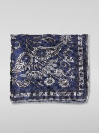 Brunello Cucinelli MenS Navy Gray Linen Silk Pocketsquare, One Size