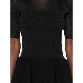 CFCL Ribbed Knit Peplum Hem Sweater - Black