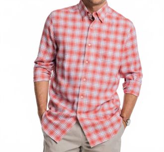 Southern Tide Flannel Reddick Plaid Sportshirt In Dusty Coral