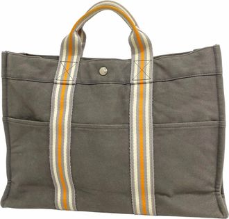 Herm&egrave;s Gray Canvas Tote Bag (Pre-Owned)