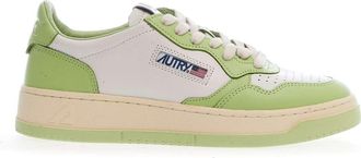 Autry White Snap Green Medalist Low Leather Sneakers
