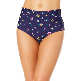 Anne Cole Womens Gradient Floral Fold Over High Waist Shirred Bikini Swim Bottoms in Multicolored at Nordstrom, Size X-Small