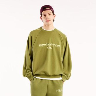 New Balance Uomo Trackside French Terry Crew in Verde, Maglia di Poliestere, Taglia 2XL