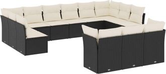vidaXL Set De Sof&aacute;s De Jard&iacute;n Y Cojines 13 Pzas Rat&aacute;n Sint&eacute;tico Negro Vidaxl