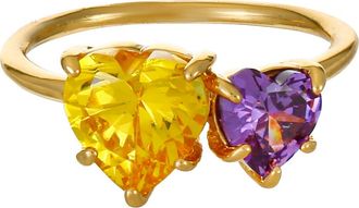 Ettika Cubic Zirconia Double Heart Ring in Yellow at Nordstrom, Size 7