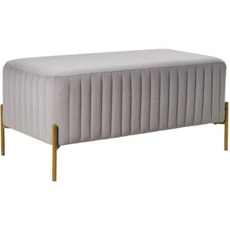 Beliani Bench Grey Velvet Upholstery Gold Metal Legs 91 x 47 cm Rectangular Seat Glamour Living Room UTAH