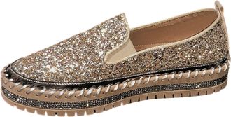 Generic Womens Slippers with Glitter Breathable Casual Shoes One Colour Slip-On Sneakers Soft Hiking Shoes Flat Loafer Travel-friendly Summer Shoes Barefoot S