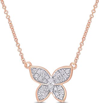 Mimi & Max 1/8 CT TW Diamond Butterfly Pendant with Chain in 10K Rose Gold