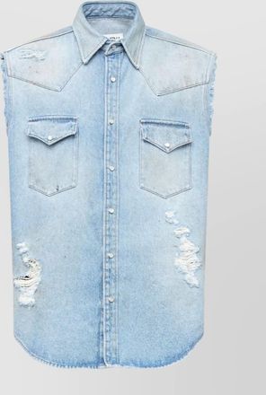Maison Margiela distressed denim sleeveless shirt with chest pockets
