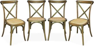 Sweeek Set of 4 vintage brown wood bistro chairs with rattan seats, stackable