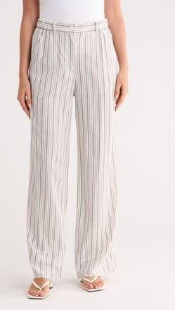 Max Studio Stripe High Waist Wide Leg Linen Blend Pants in White /Acorn Shoreline Stripe at Nordstrom Rack, Size X-Small