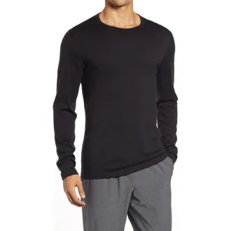 Icebreaker Oasis Long Sleeve Wool Base Layer T-Shirt in Black at Nordstrom, Size Small
