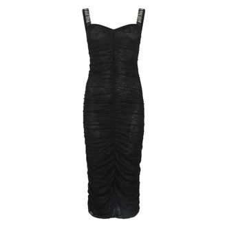 Philipp Plein Kleedjes, Dames, Zwart, L, Polyester, Wrinkled Lace Long Dress