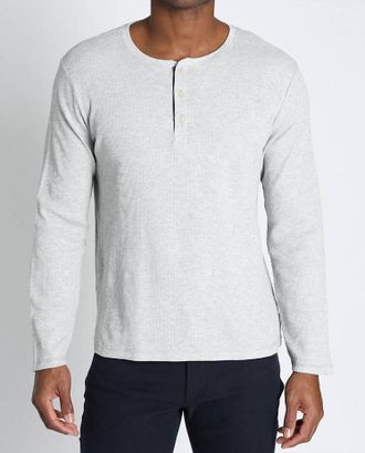 Jachs NY Classic Waffle Henley Shirt In Light Grey