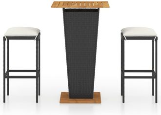 vidaXL Set De Muebles De Bar Jard&iacute;n 3 Piezas Y Cojines Rat&aacute;n Pe Negro Vidaxl