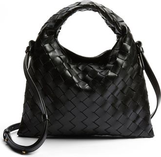 Bottega Veneta Mini Hop Intrecciato Leather Hobo Bag in Black Brass/Black at Nordstrom