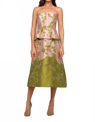 Kay Unger Imogen Tea Length Midi Dress In Lime Multi