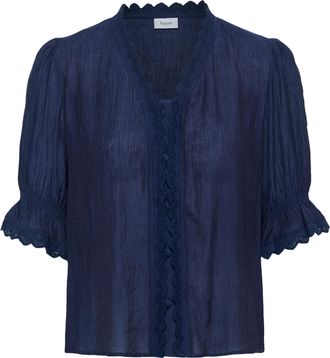 Saint Tropez Kurzarmbluse SAINT TROPEZ KristelSZ Shirt, Damen, Gr. XXL, ombre blau, Web, Obermaterial: 80% Viskose, 20% Polyacryl, unifarben, normal, V-Ausschnitt,