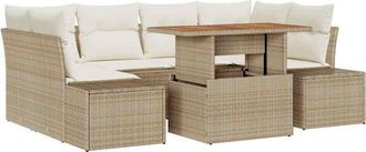 vidaXL Conjunto De Sof&aacute; De Jard&iacute;n 7 Pcs Beige Polirat&aacute;n Vidaxl