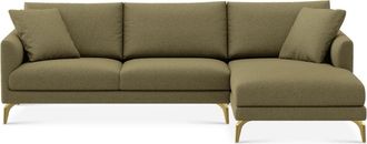 Castlery Lena Chaise Sectional Sofa Right Facing Customized, Performance Boucle Moss, Brass Legs, Spill Resistant, Removable Covers for Castlery