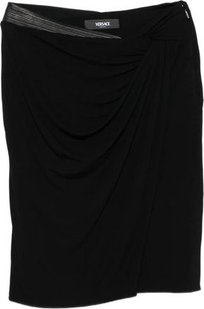 Versace Zwarte Gedrapeerde Metallic Rok - Dames - Midirokken - Zwart - S - Rokken