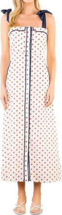 THML Clothing Polka Dot With Shoulder Tie Dress In Cream