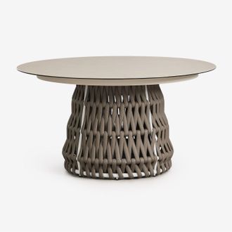 Sklum Tavolo Da Pranzo Rotondo &Oslash;140 Cm In Ceramica E Corda Intrecciata Tevary Sklum