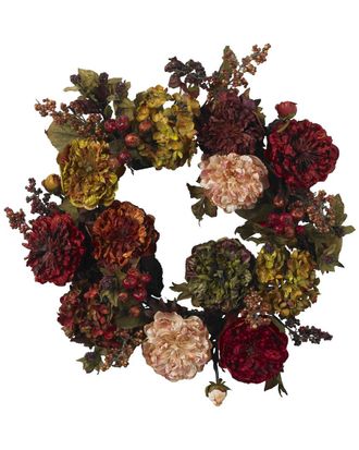 Nearly Natural 22in Autumn Hydrangea Peony Wreath