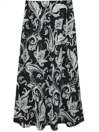 Karen Kane Womens Bias Midi Cut Skirt In Black Monotone Paisley Crepe