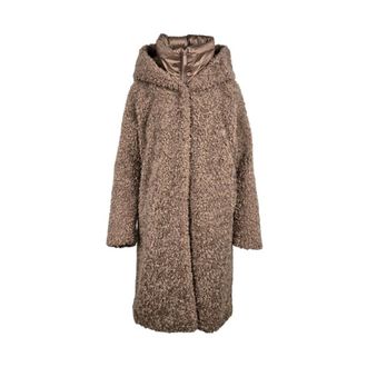 Bomboogie Single-Breasted Coats, female, Brown, S, Long Coat in Sherpa Fleece