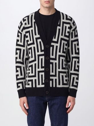 Balmain Relaxed Fit Monogram Merino Wool and Cashmere Blend Cardigan