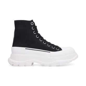 Alexander McQueen Alexander McQueen, Sneakers, female, Black, Size: 9 1/2 US Canvas High Top Sneakers with Rubber Sole