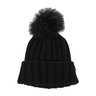 Woolrich Cozy Pom Pom Beanie Muts - Dames - Hoeden - Zwart - S - Wol - Accessoires