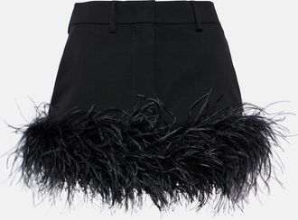 Miu Miu Feather-trimmed wool miniskirt