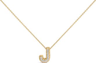 House of Brilliance Yellow Gold Vermeil.925 Sterling Silver Diamond Accent A-Z Initial Bubble Pendant Necklace