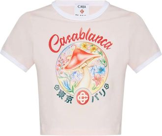 Casablanca Mushroom graphic-print cropped T-shirt - Pink