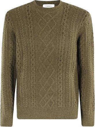 Paolo Pecora Truien & Vesten, Heren, Groen, XL, Olijf Sweater Ronde Hals Lange Mouw