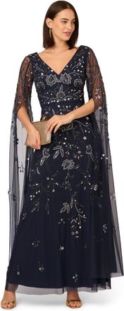 Adrianna Papell Womens Beaded Long Sleeve Dress - Blue - Size 14 UK