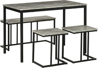 HOMCOM Homcom - Dining Table Set, Concrete Effect Table and Chairs for 4 People, Grey