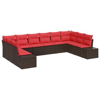 vidaXL Conjunto De Sof&aacute; De Jard&iacute;n 10 Pcs Marr&oacute;n Rat&aacute;n Sint&eacute;tico Vidaxl