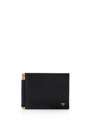 Tom Ford SMALL GRAIN LEATHER T LINE CLIP WALLET Size: OS, colour: BLAC